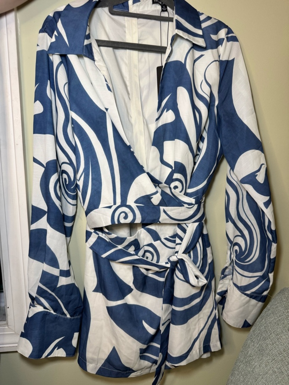 Fashion Nova Blue & White Striped Wrap Top